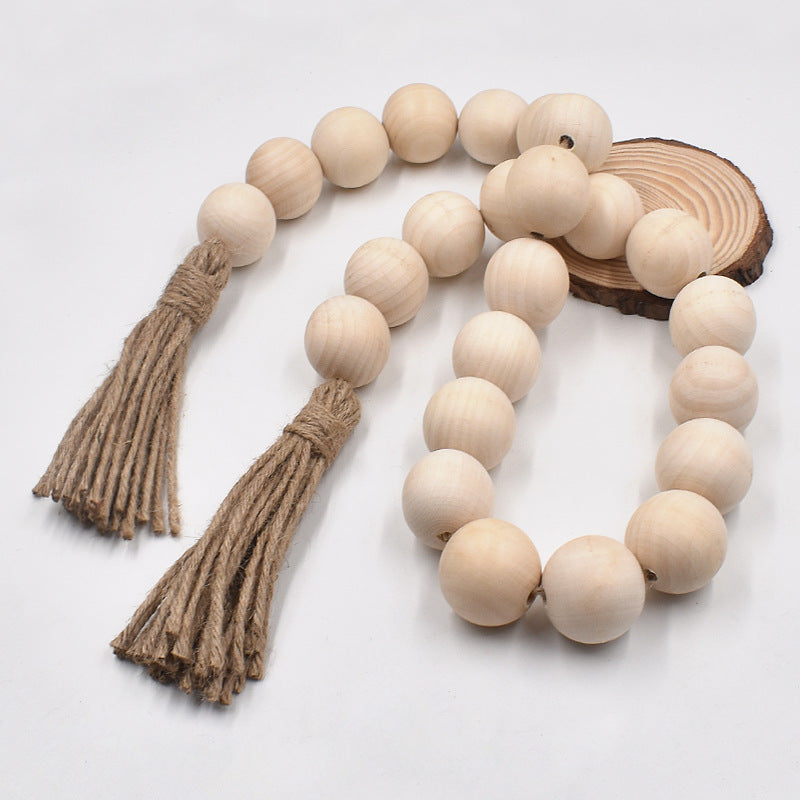 Natural Big Wood Bead Garland with Tassels