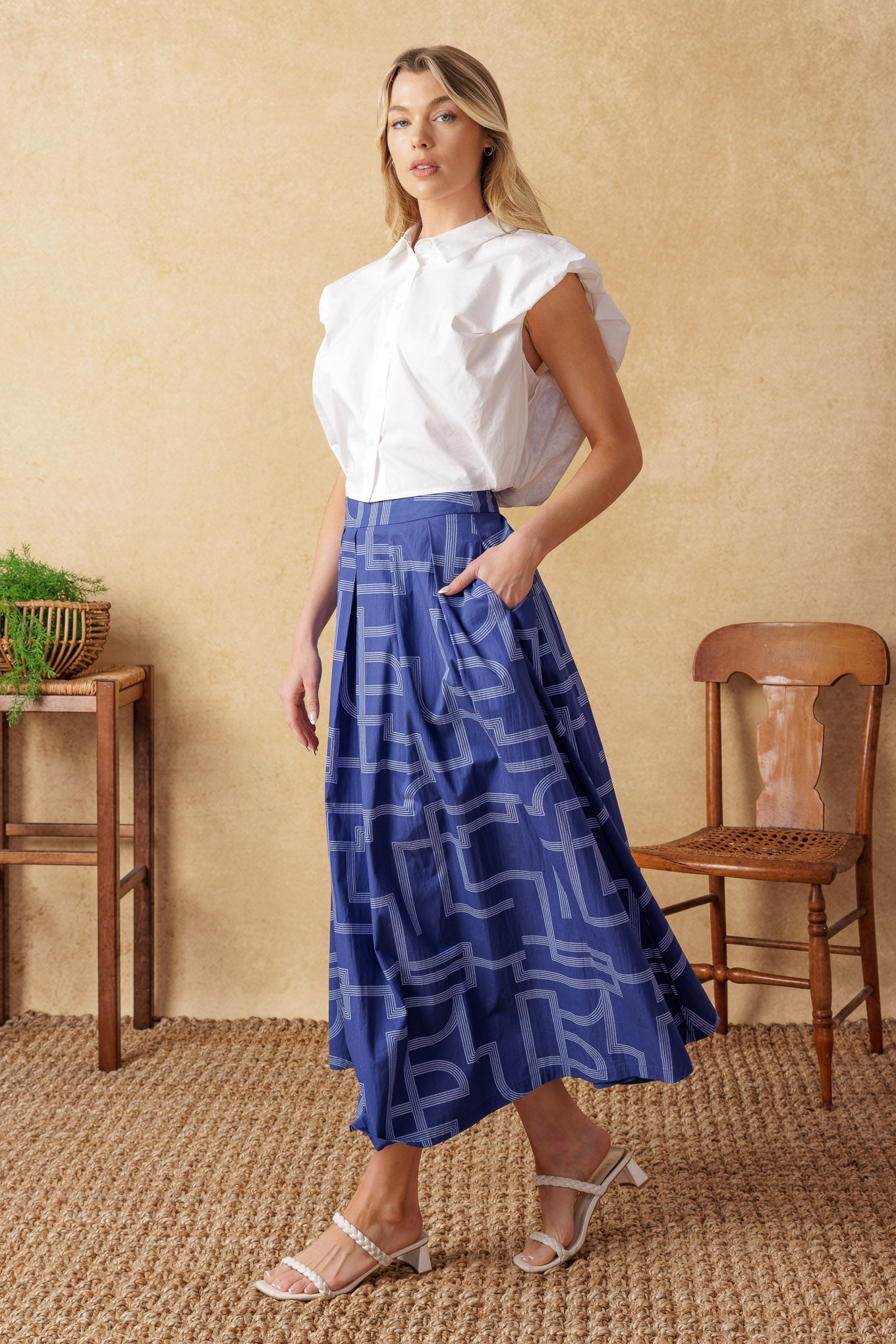 Leaves of Tomorrow Woven Midi Skirt