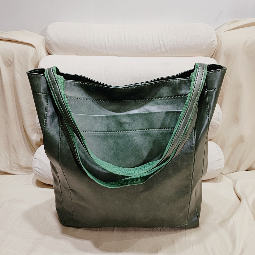 Classic Oil Wax Vegan Leather Shoulder Bag
