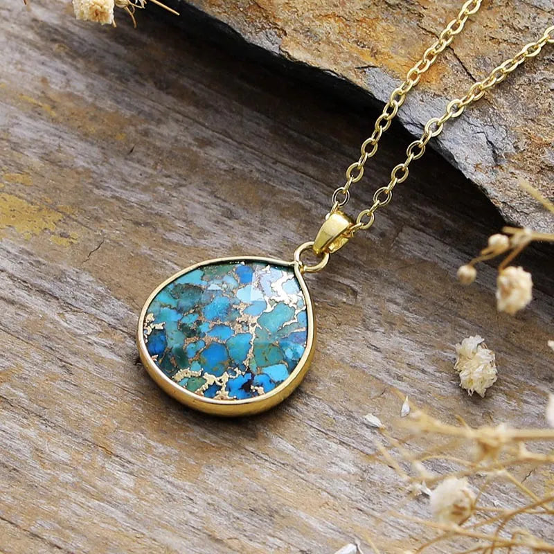 Inlaid Turquoise Pendant & Chain Necklace