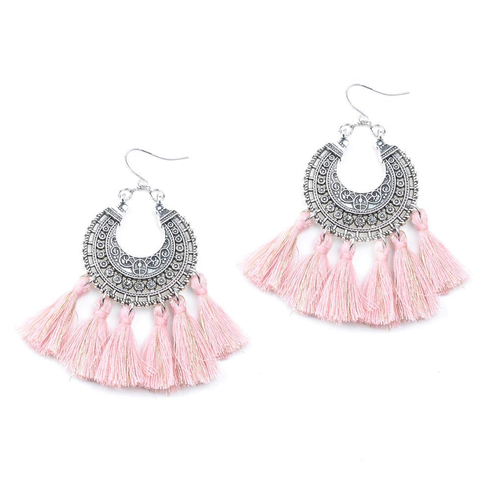 Boho Tassel Earrings with Antique Silver Finish