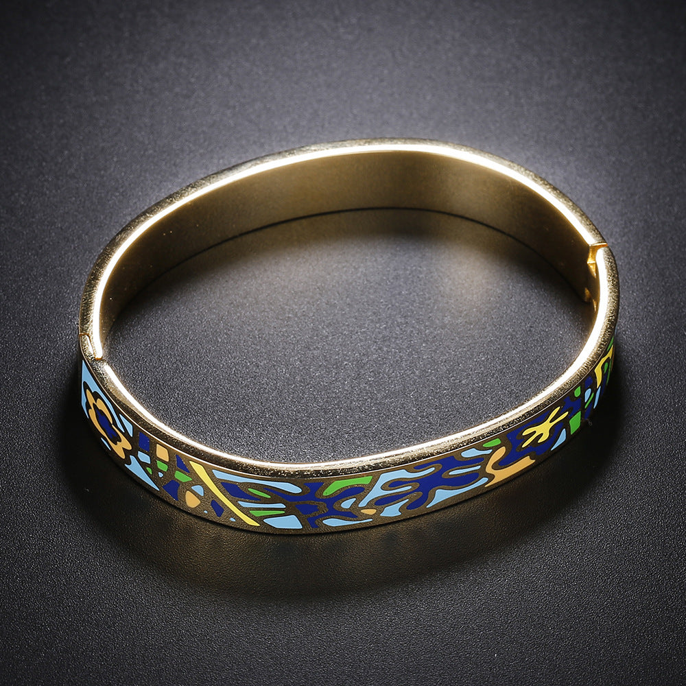 Stunning Enamel 18K Gold-Plated Bangle Bracelet