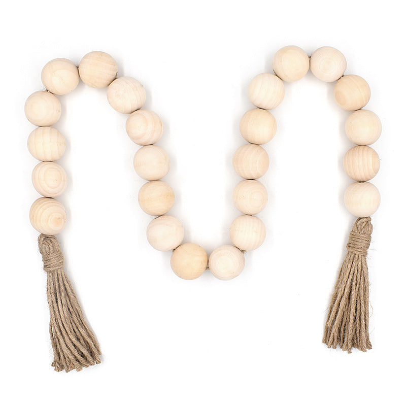 Natural Big Wood Bead Garland with Tassels