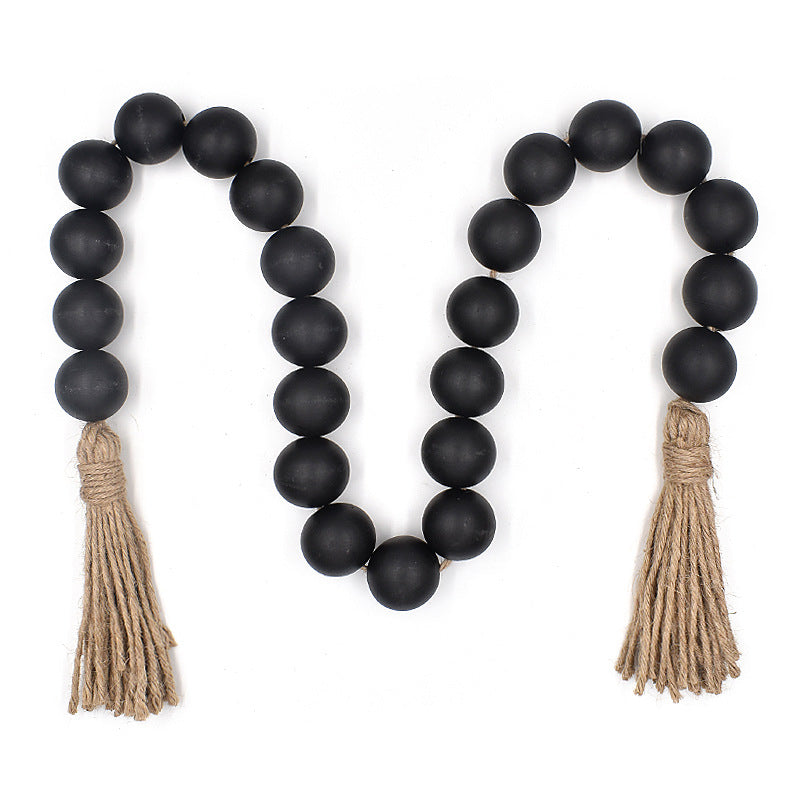 Natural Big Wood Bead Garland with Tassels