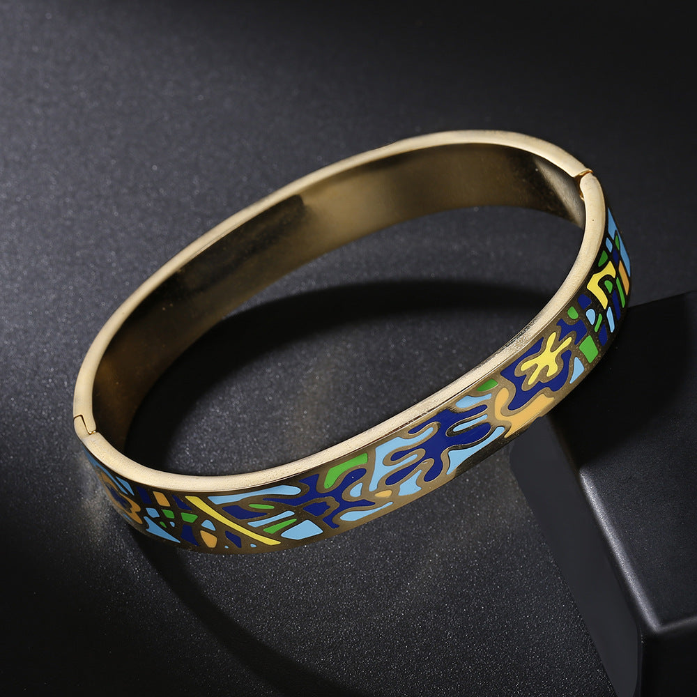 Stunning Enamel 18K Gold-Plated Bangle Bracelet