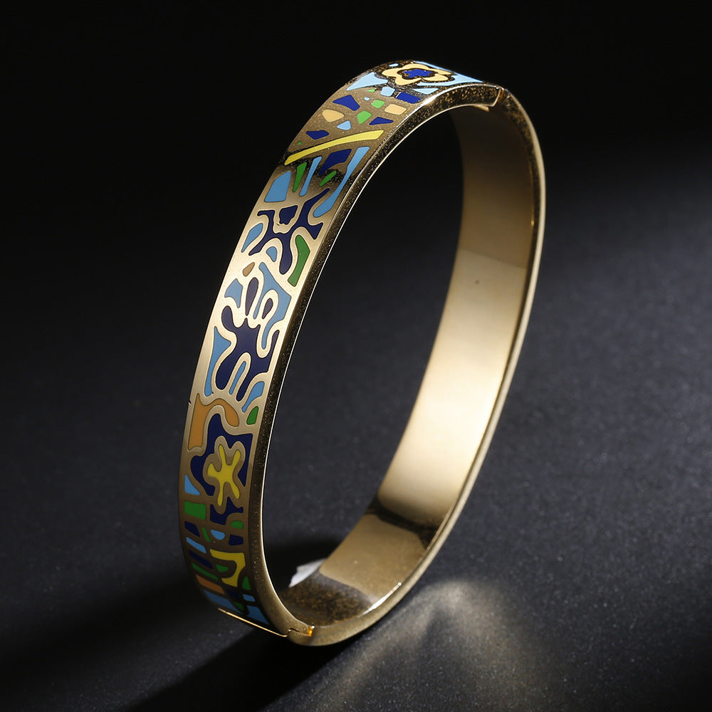 Stunning Enamel 18K Gold-Plated Bangle Bracelet