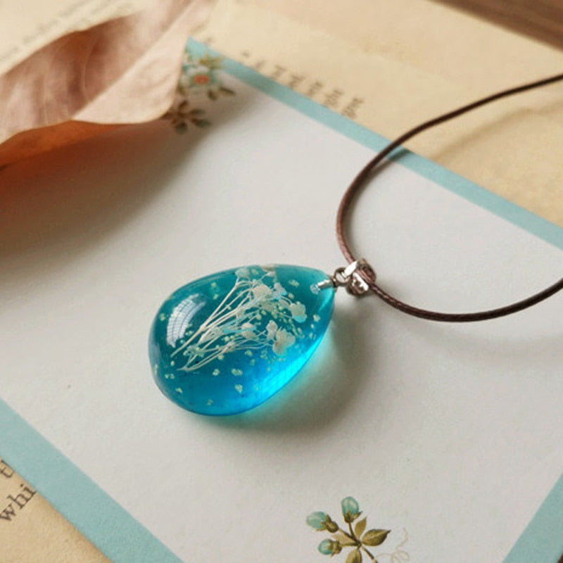 Handmade Gypsophila Glass Pendant Choker Necklace