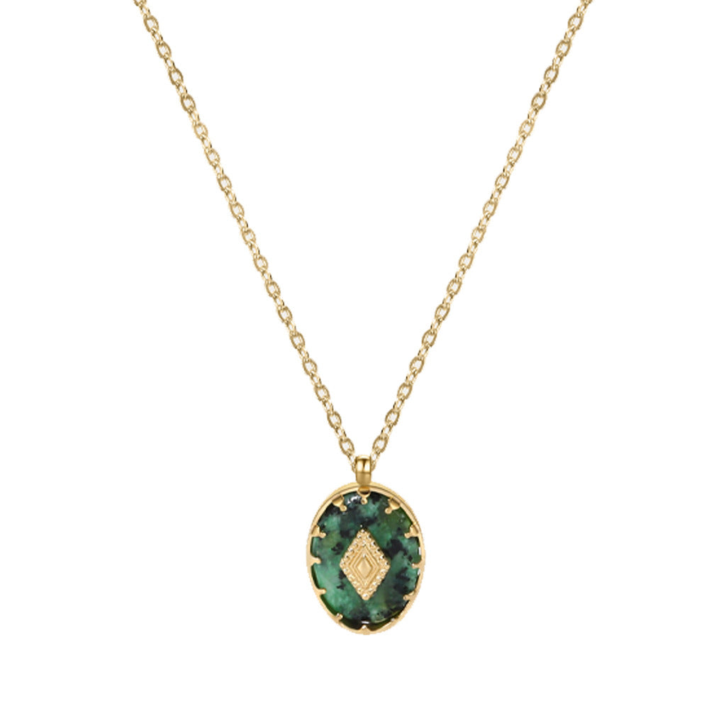 Oval Gemstone Pendant on Gold Chain Necklace