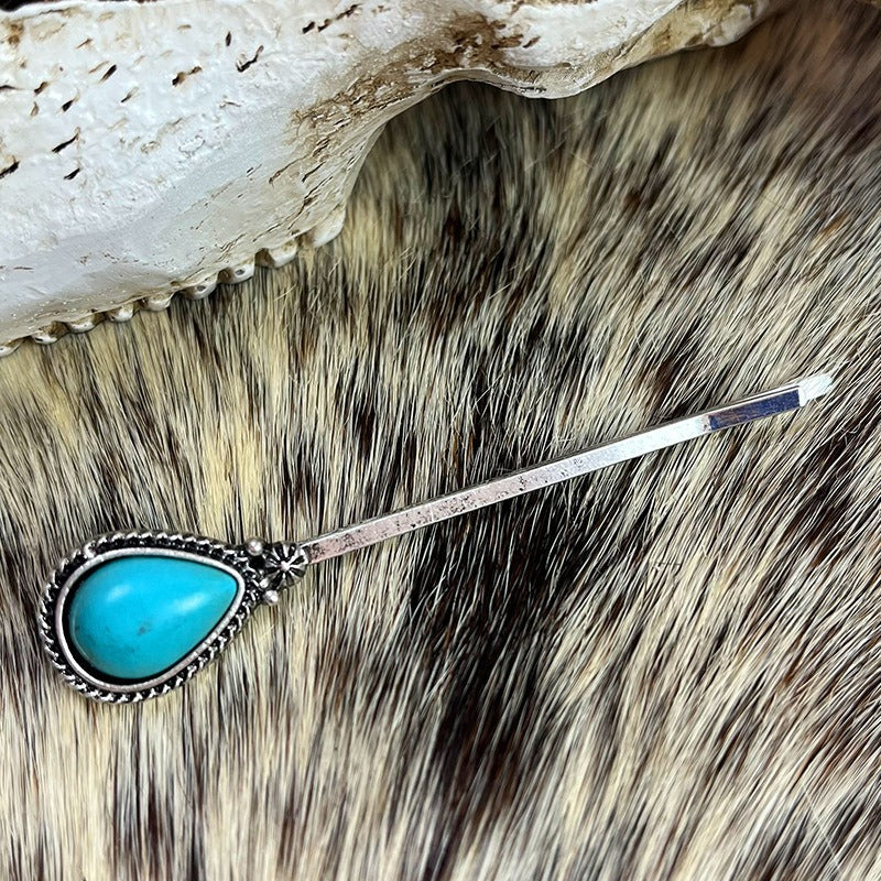 Natural Turquoise Antique Silver Alloy Flower Hair Pins