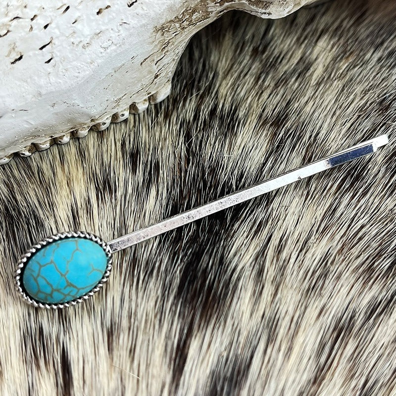 Natural Turquoise Antique Silver Alloy Flower Hair Pins