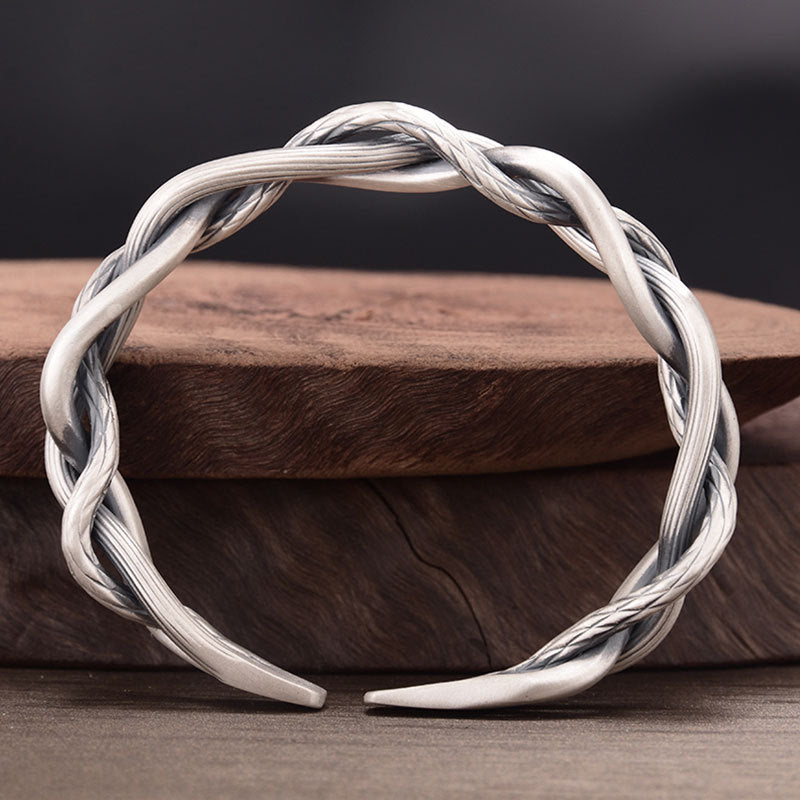 Sterling Silver Three-strand Braided Bracelet Adjustable Opening