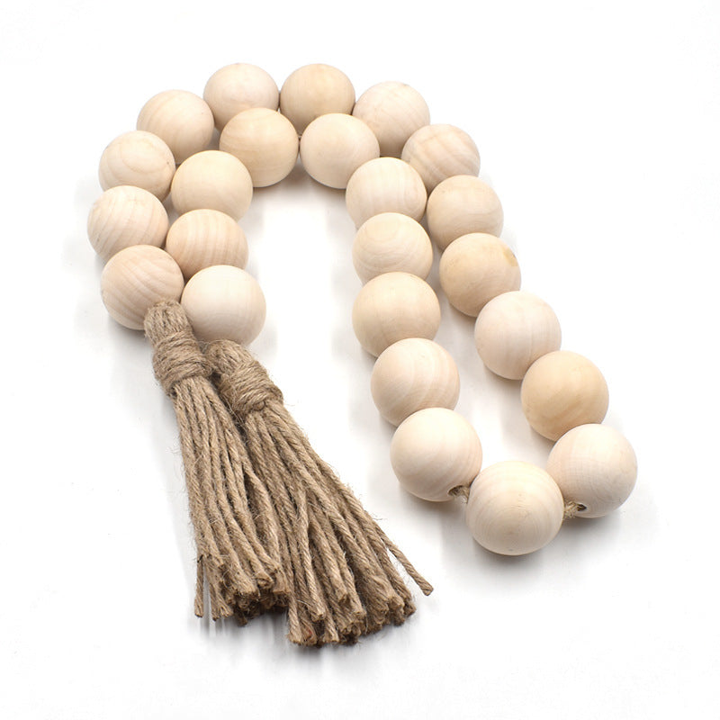 Natural Big Wood Bead Garland with Tassels