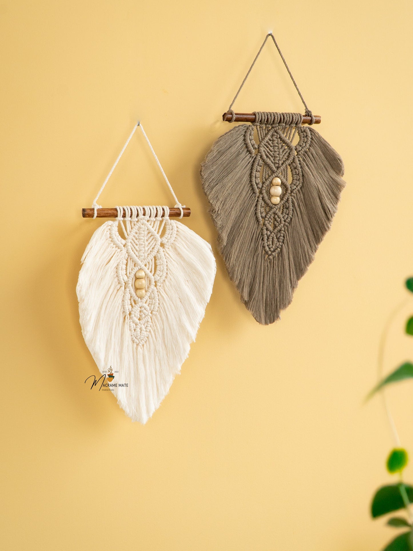 Rustic Natural Taupe Macrame Leaves