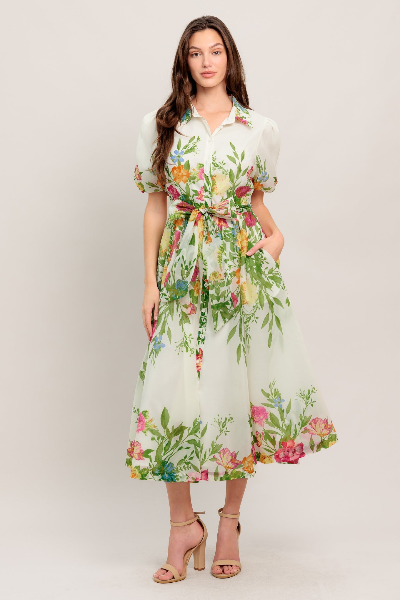Fresh Blossom Ivory Woven Midi Dress