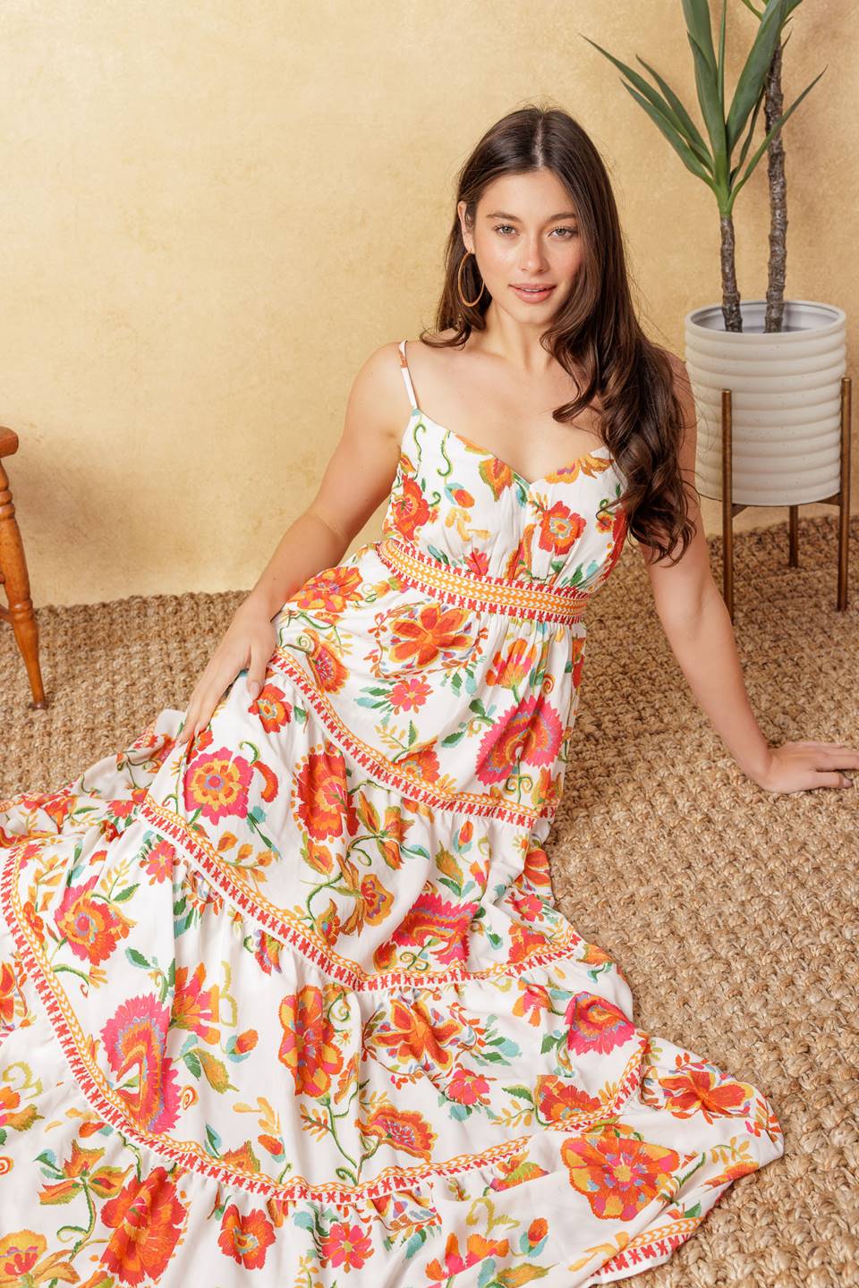 Easy On Me Ivory Red Midi Dress