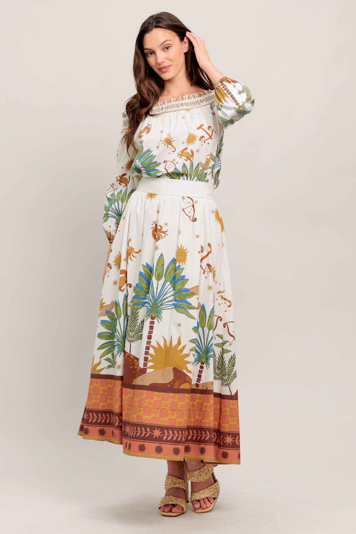 Sunlit Garden Woven Full Midi Skirt