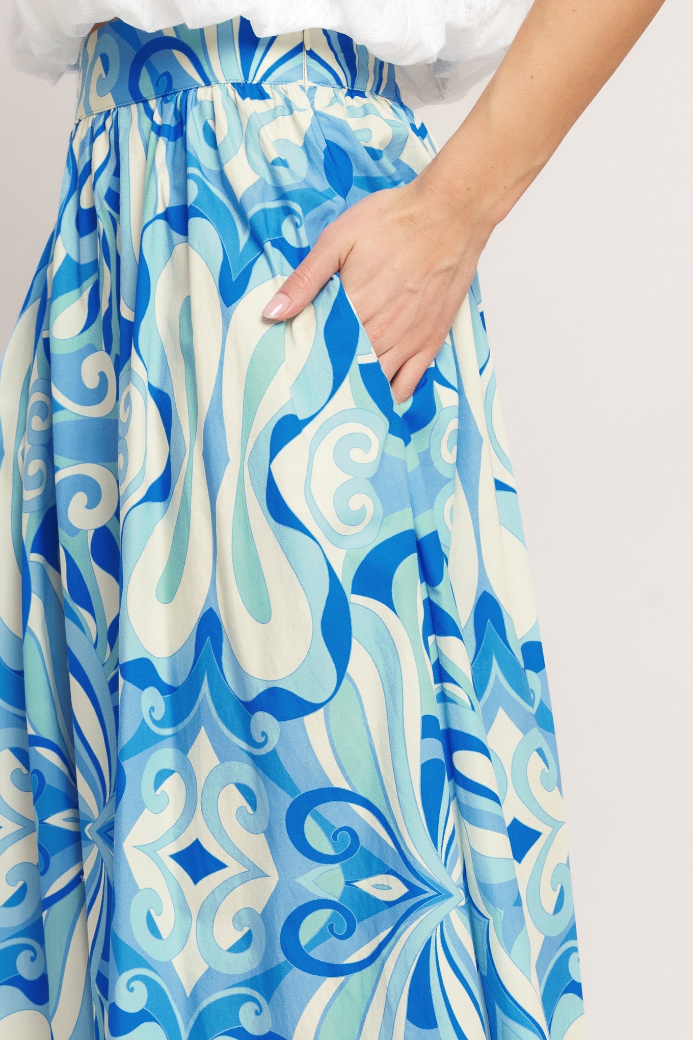 Ocean Whirl Woven Full Midi Skirt