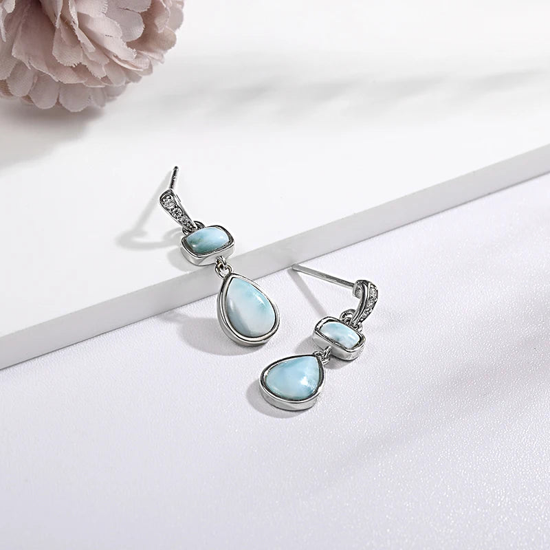 Precious Blue Larimar Earrings in Sterling Silver