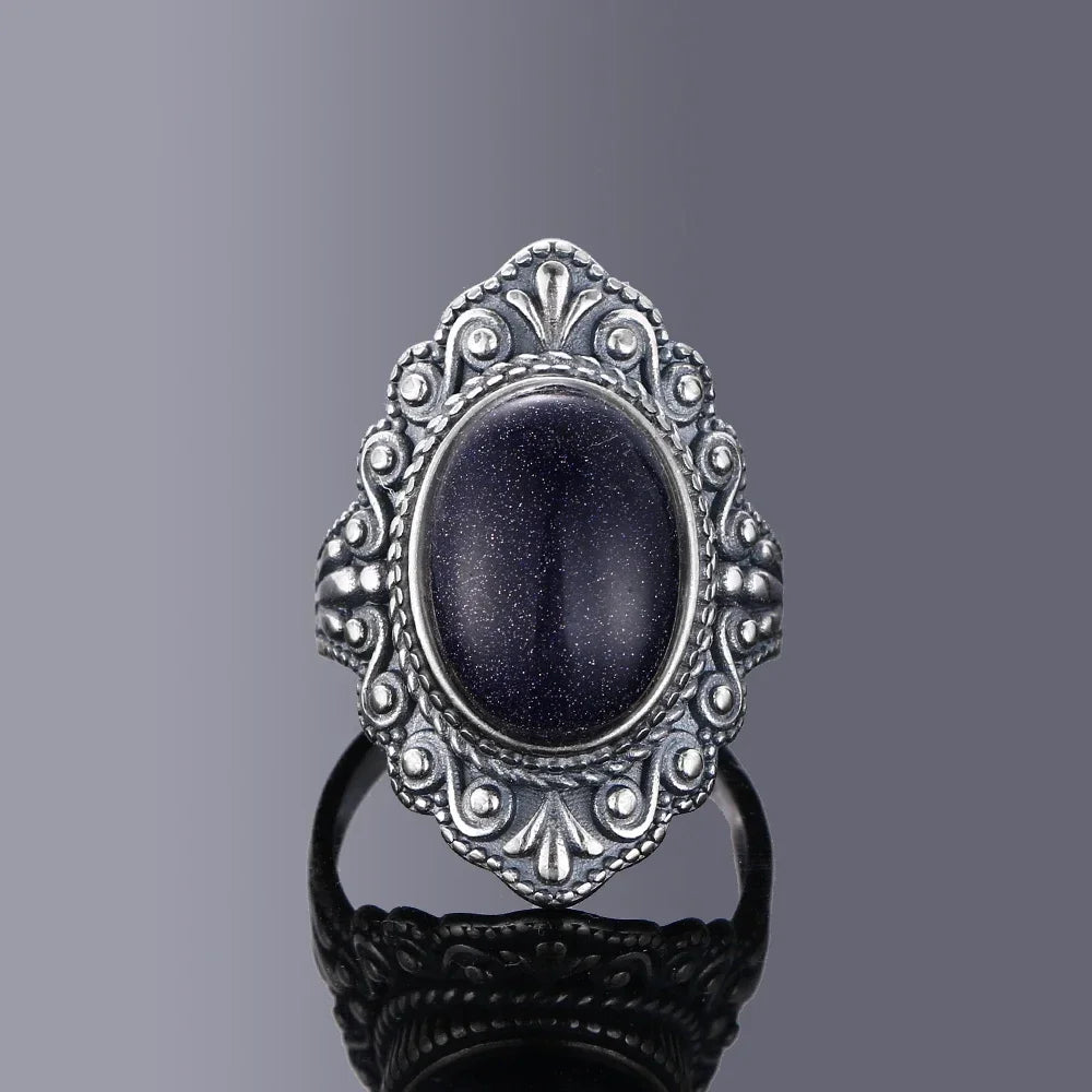 Retro Oval Natural Stone S925 Silver Ring