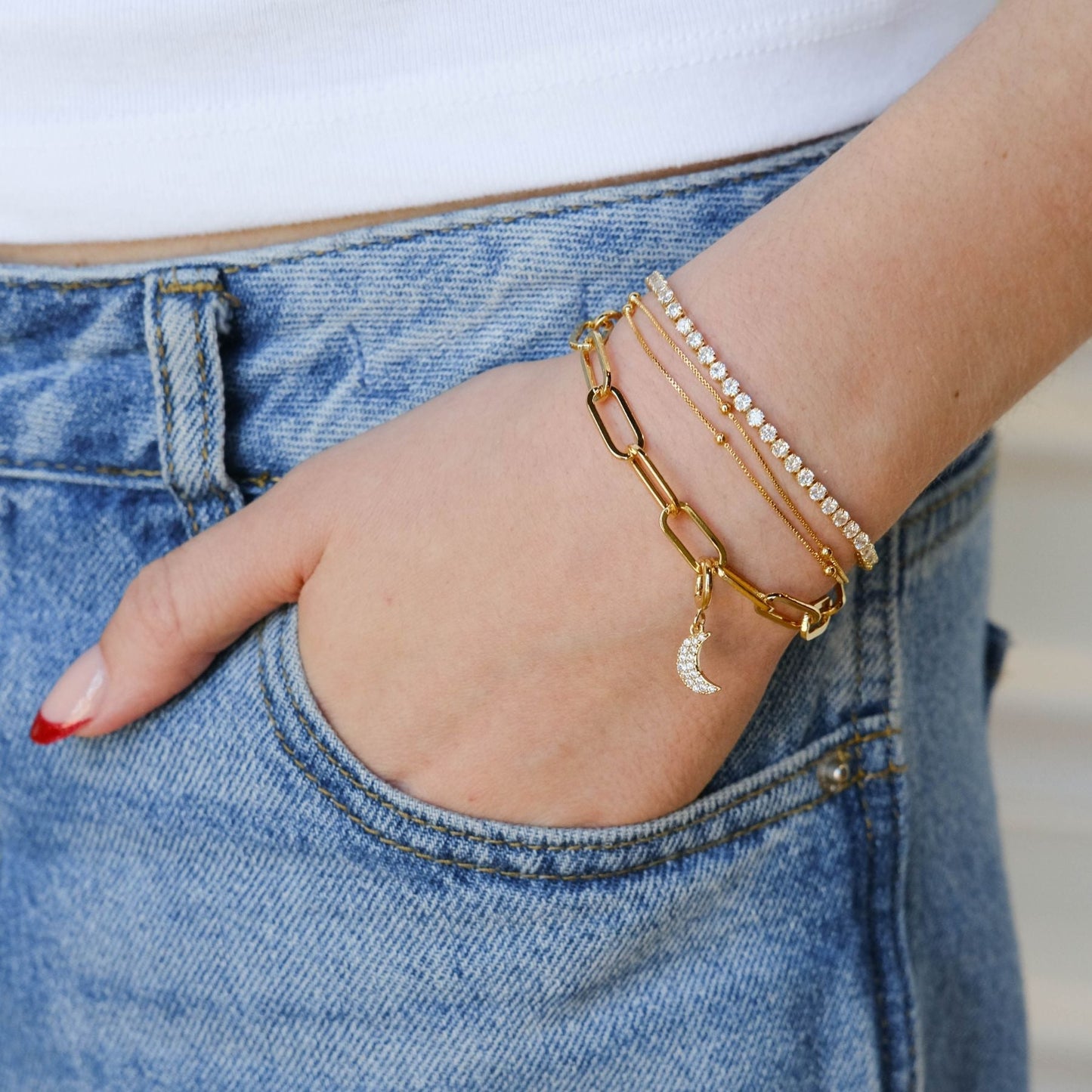 Cubic Zirconia Moon Charm