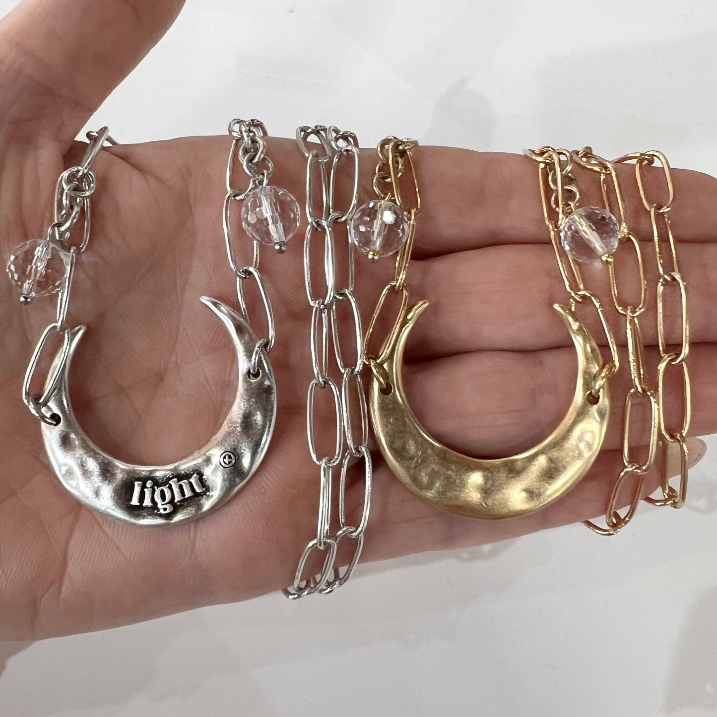 Light Crescent Moon Long Chain Necklace