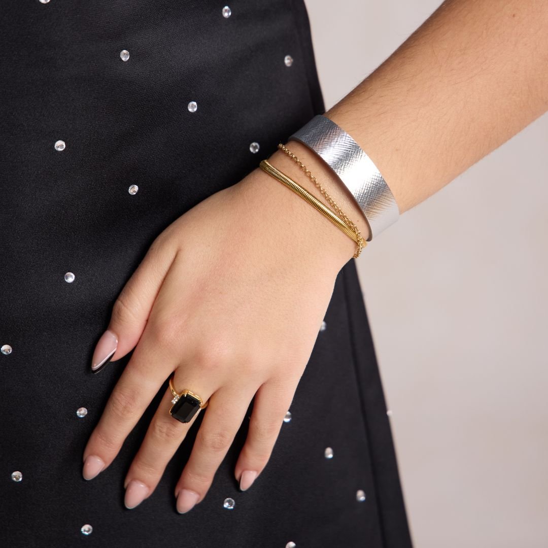 Silver Leaf Thin Leather Cuff Bracelet