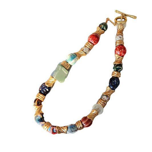 Brass & Natural Stone Inlay Necklace