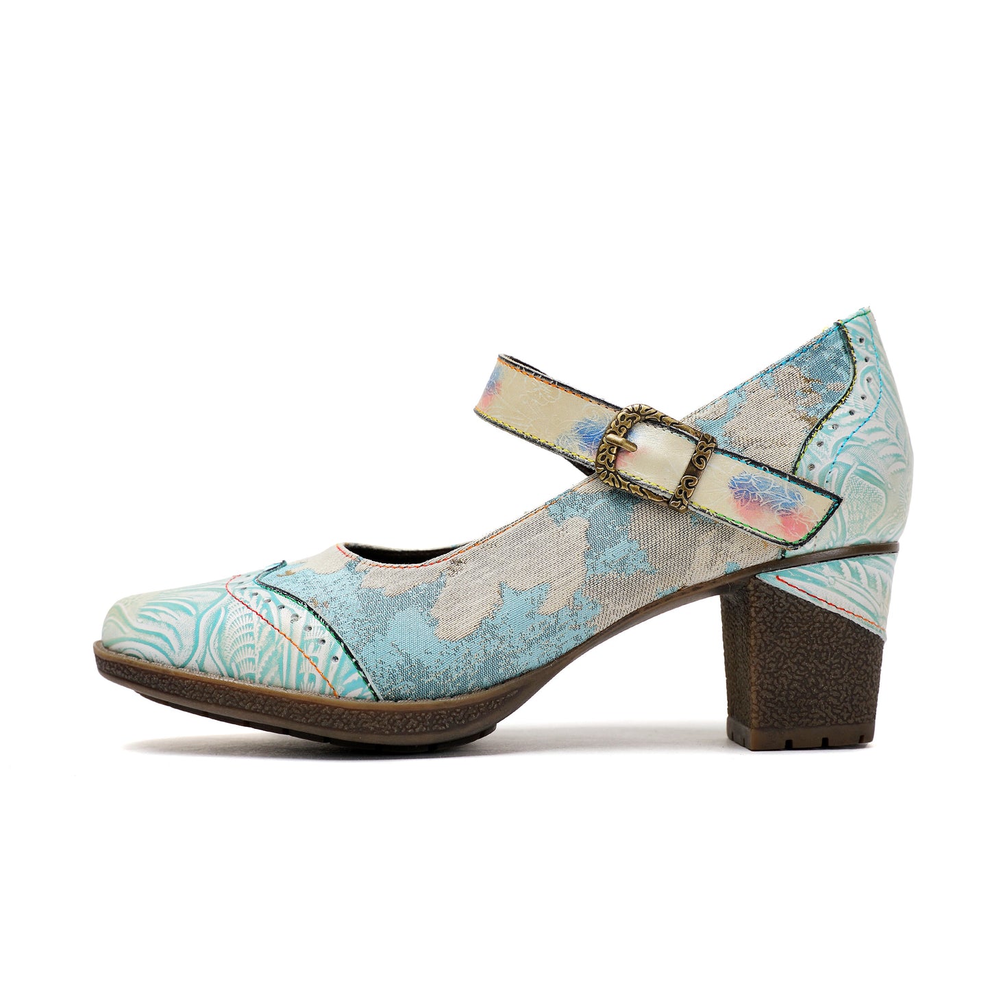 Vintage Leather Buckle Light Blue Pumps
