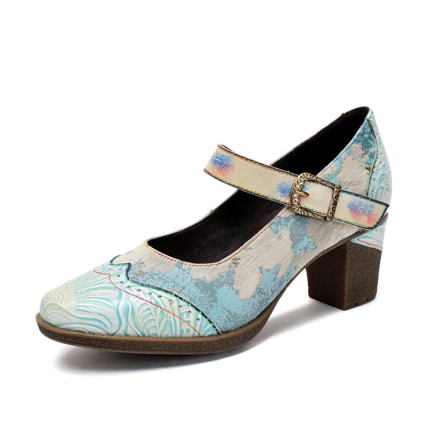 Vintage Leather Buckle Light Blue Pumps