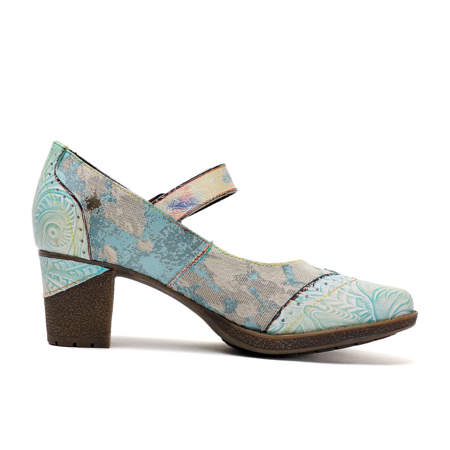 Vintage Leather Buckle Light Blue Pumps