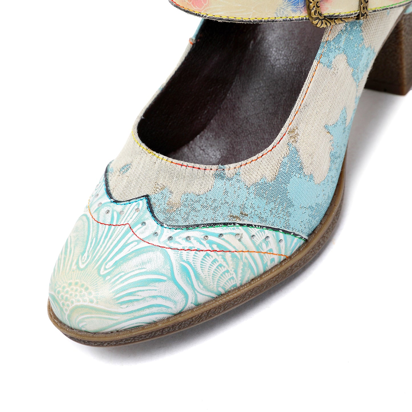 Vintage Leather Buckle Light Blue Pumps