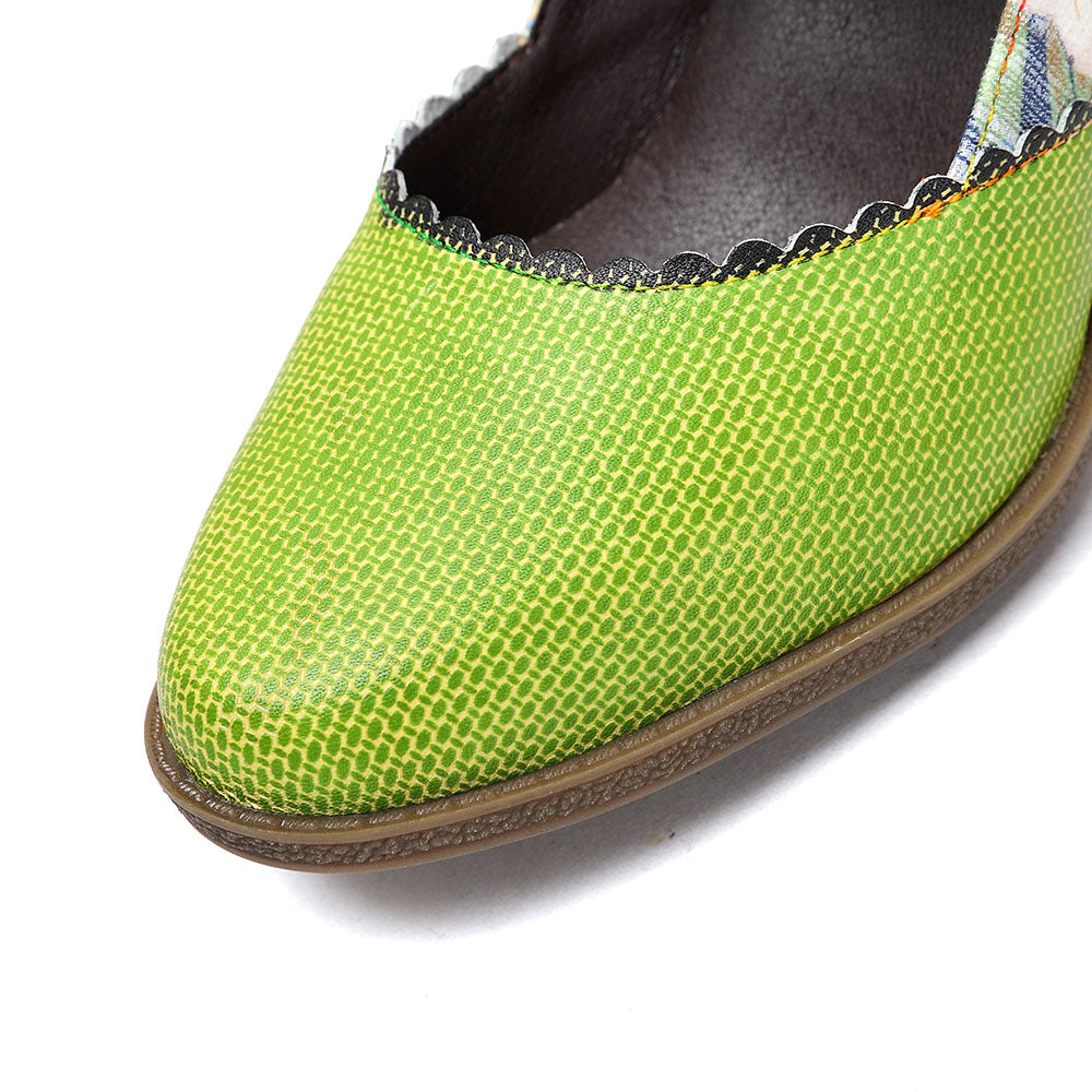 Spring Heels Dress Shoes Party Round Toe Elegant Cowhide Loafer Green Pumps