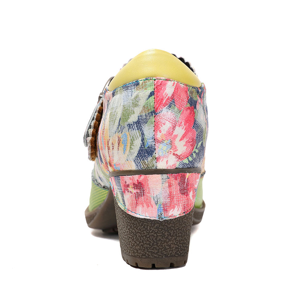 Spring Heels Dress Shoes Party Round Toe Elegant Cowhide Loafer Green Pumps