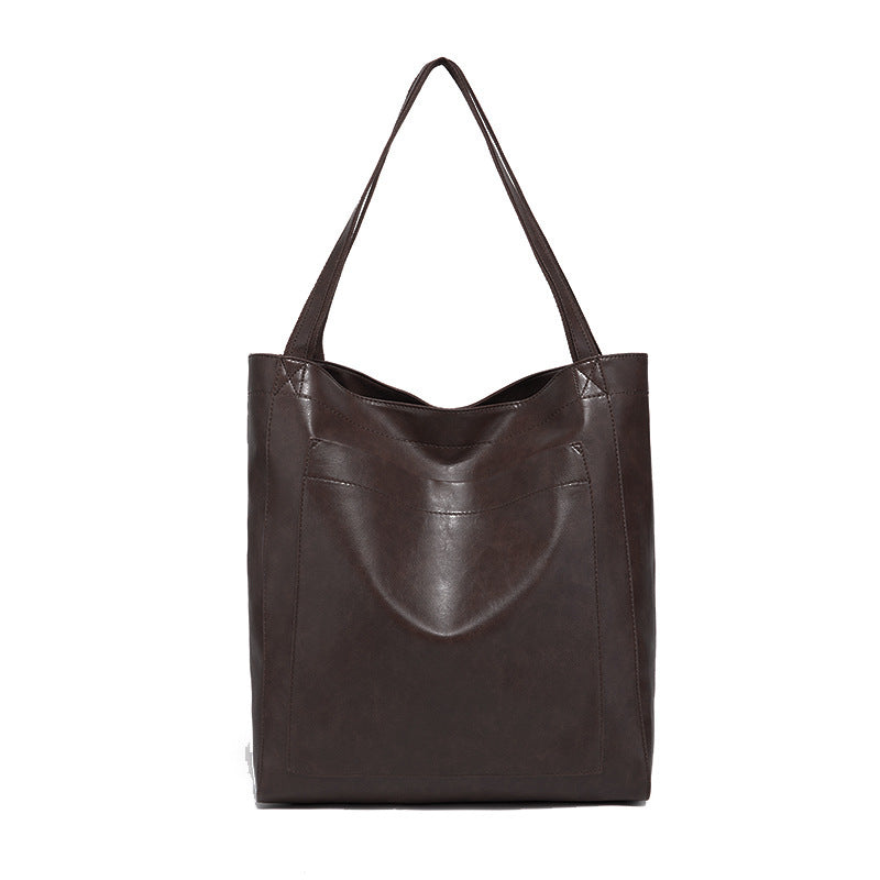 Classic Oil Wax Vegan Leather Shoulder Bag