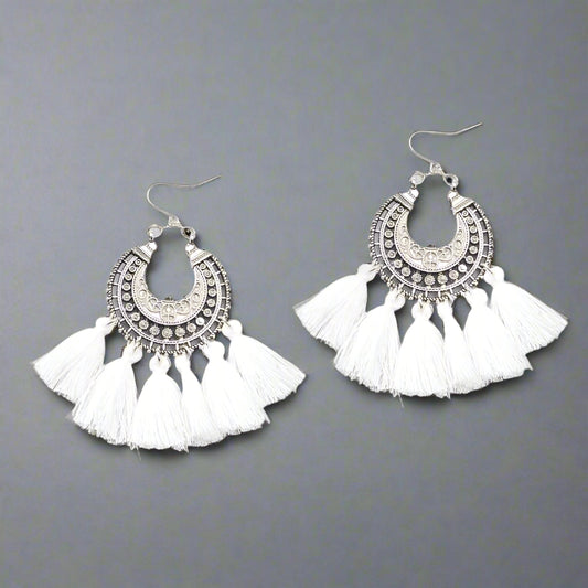 Boho Tassel Earrings with Antique Silver Finish