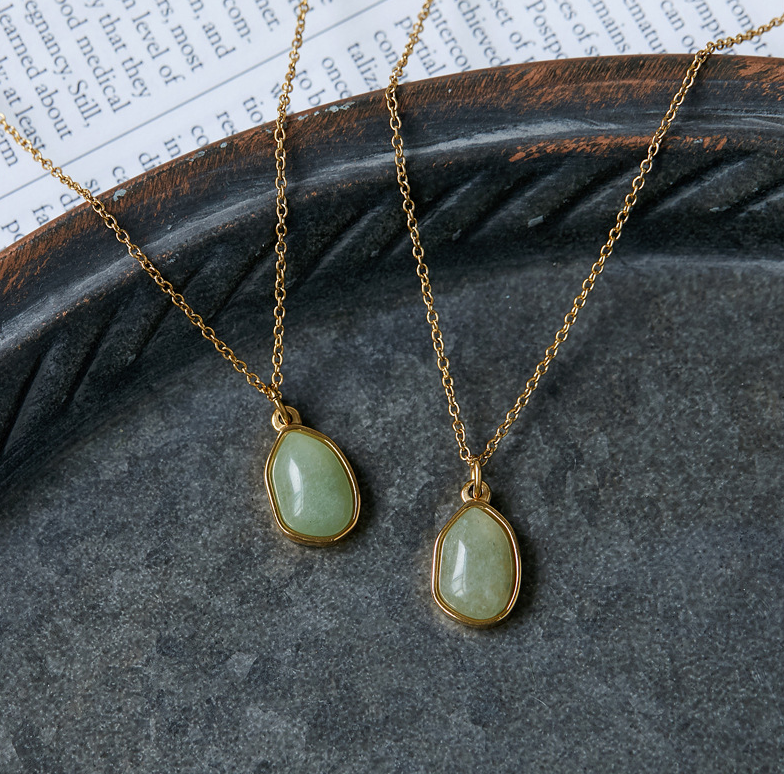 Gold Necklace with Irregular Natural Gemstone Pendant