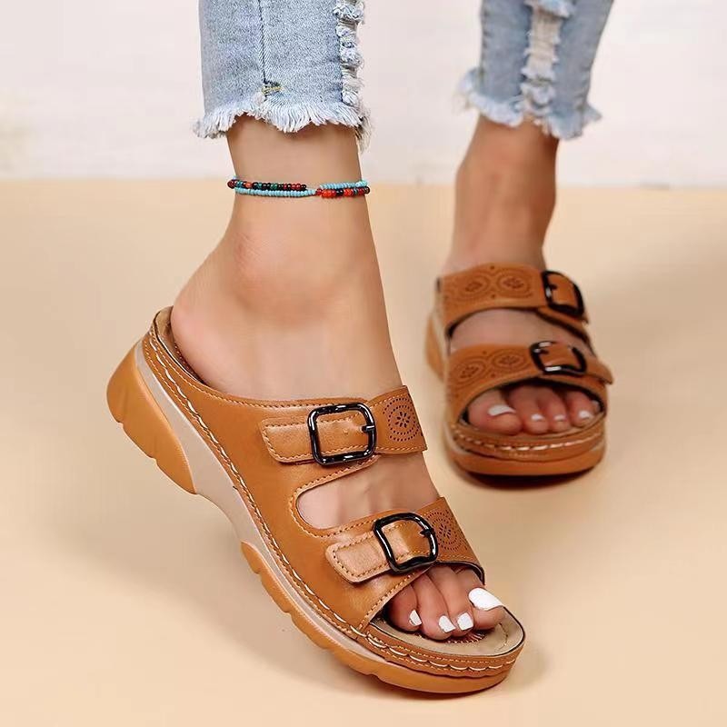 Vegan Leather Two-Strap Open-Toe Sandals