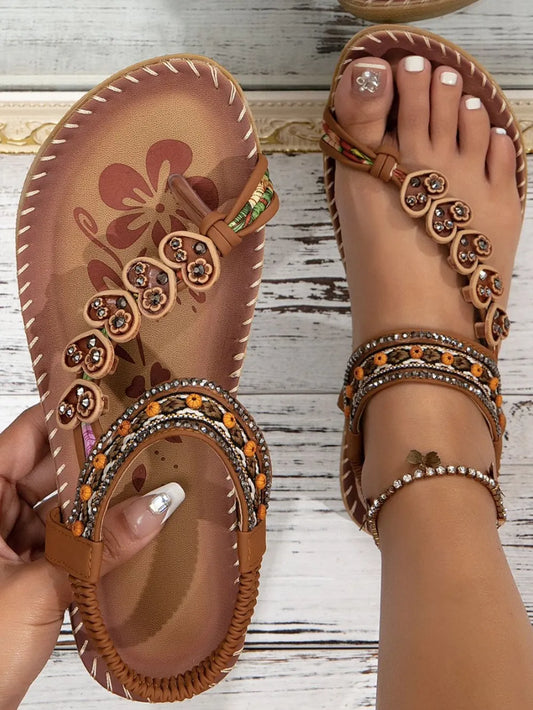 Islands Inspired Open-Toe Sandals with Embellishments