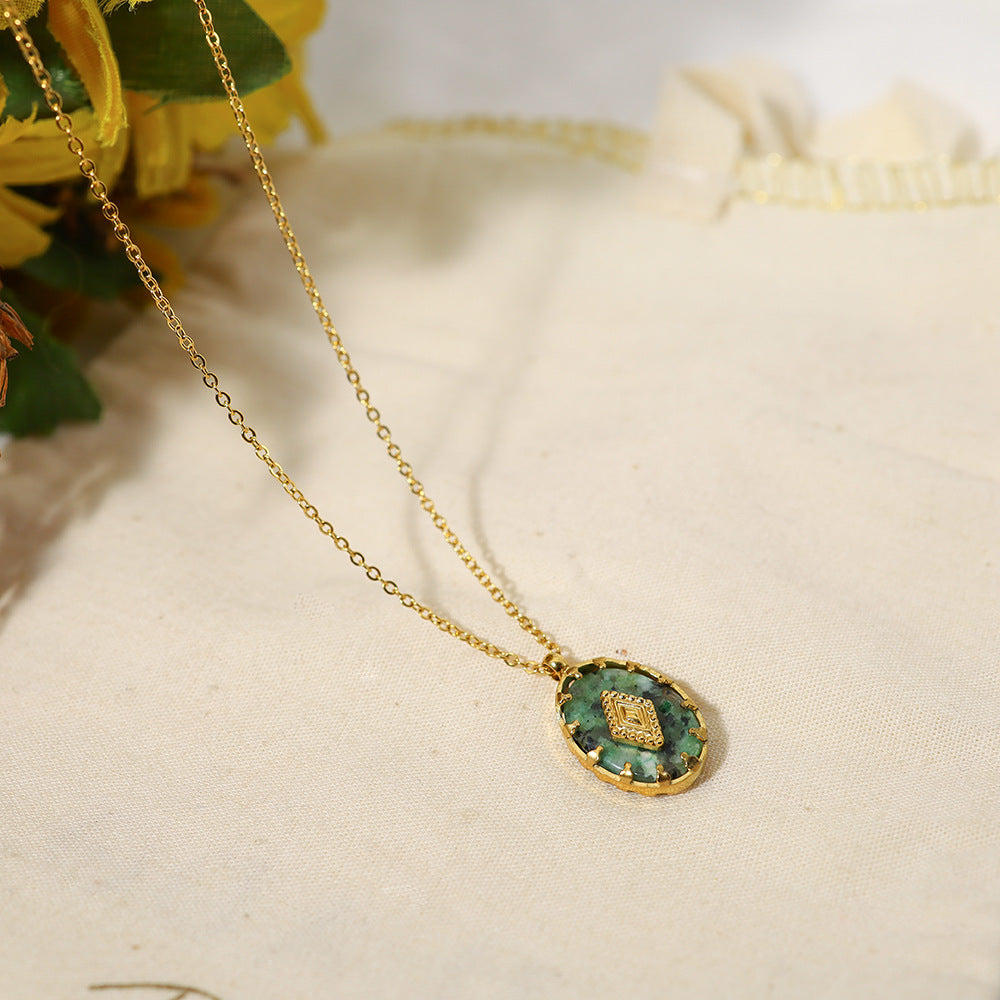Oval Gemstone Pendant on Gold Chain Necklace
