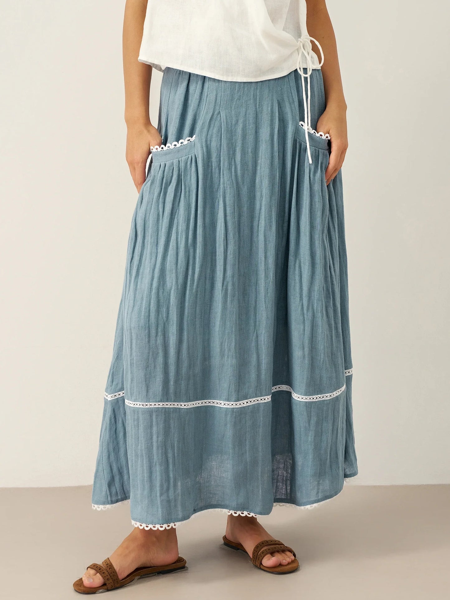 Linen Lace-up Pocket Skirt