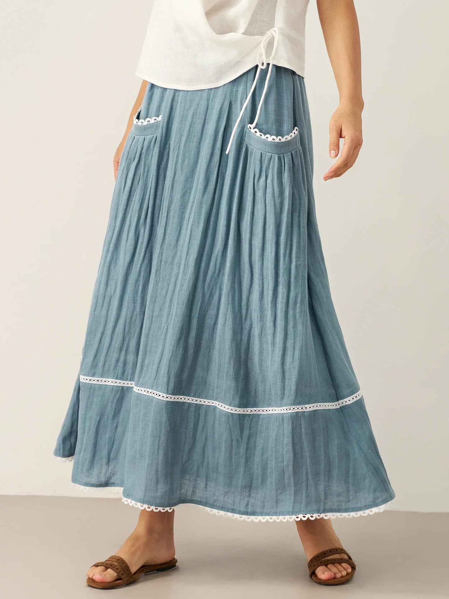 Linen Lace-up Pocket Skirt