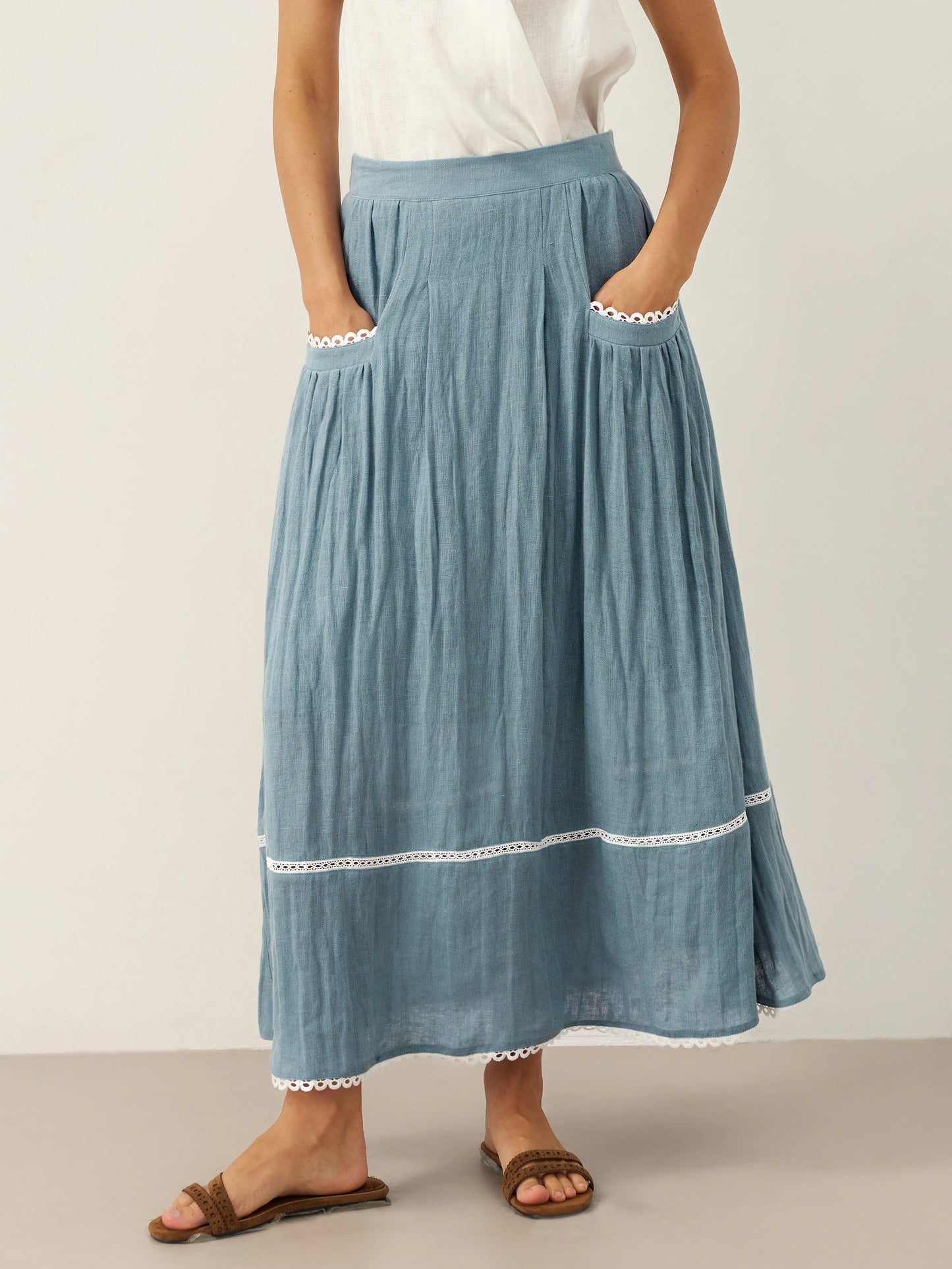Linen Lace-up Pocket Skirt