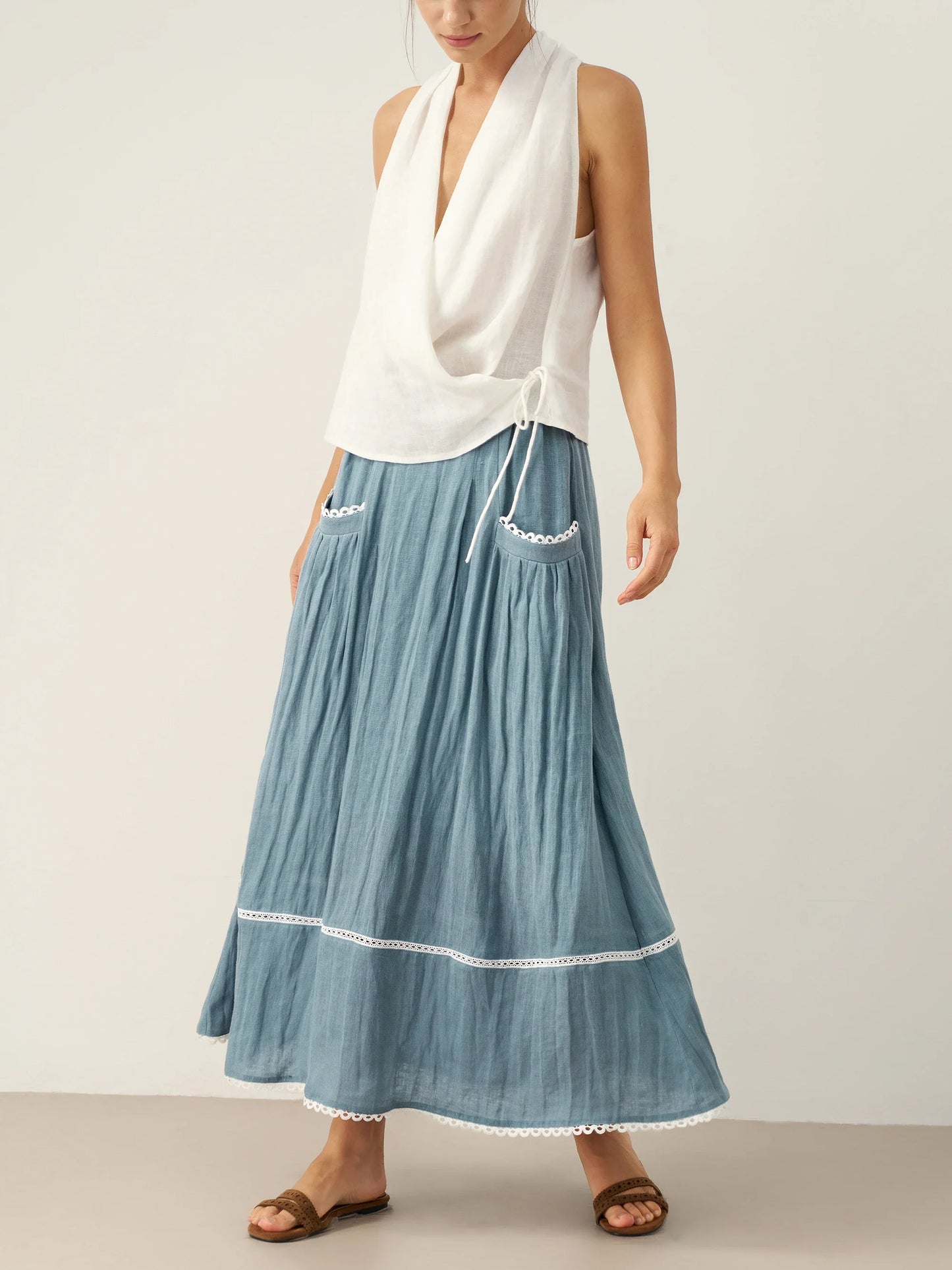 Linen Lace-up Pocket Skirt