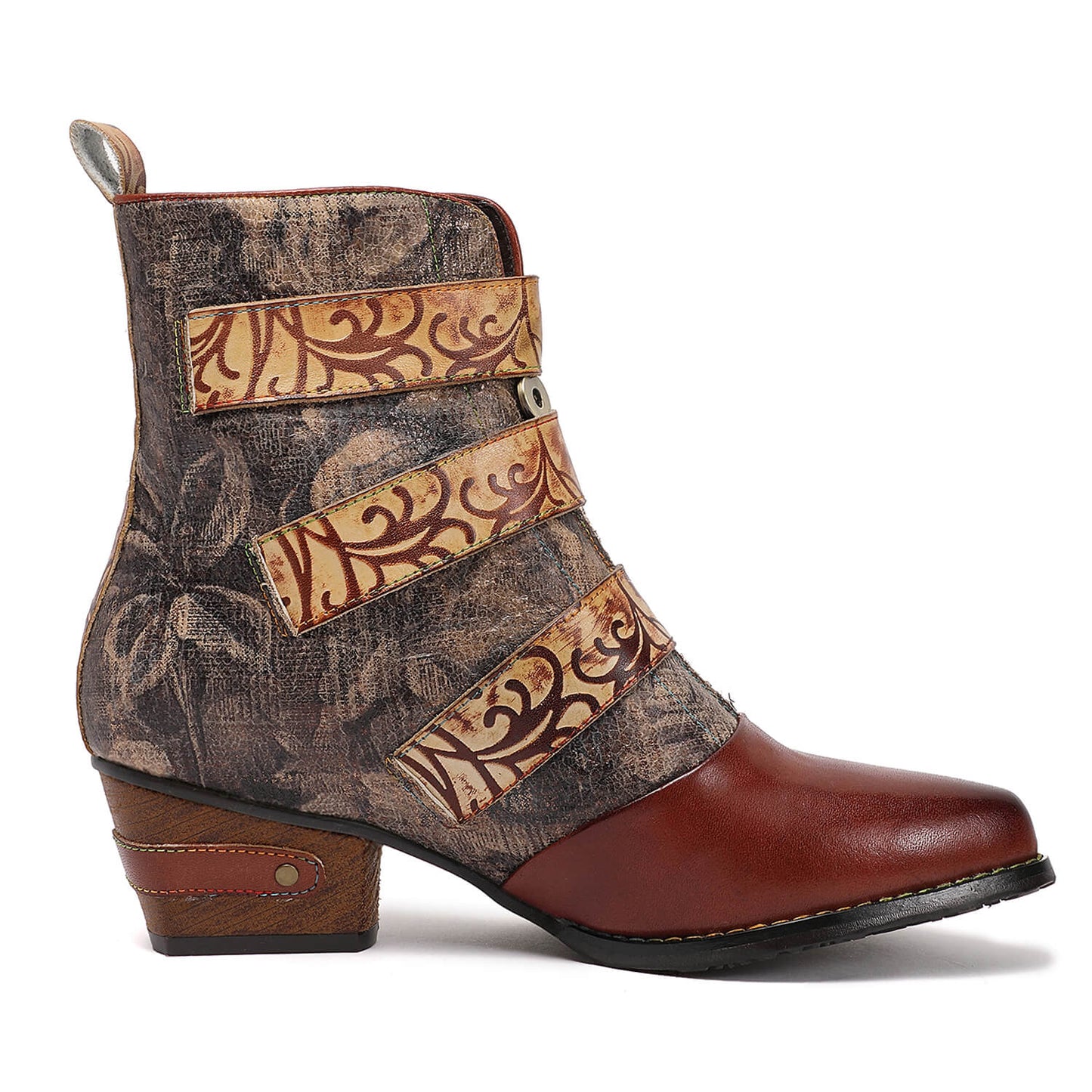Retro Handmade Vintage Embossed Buckle Leather Boots