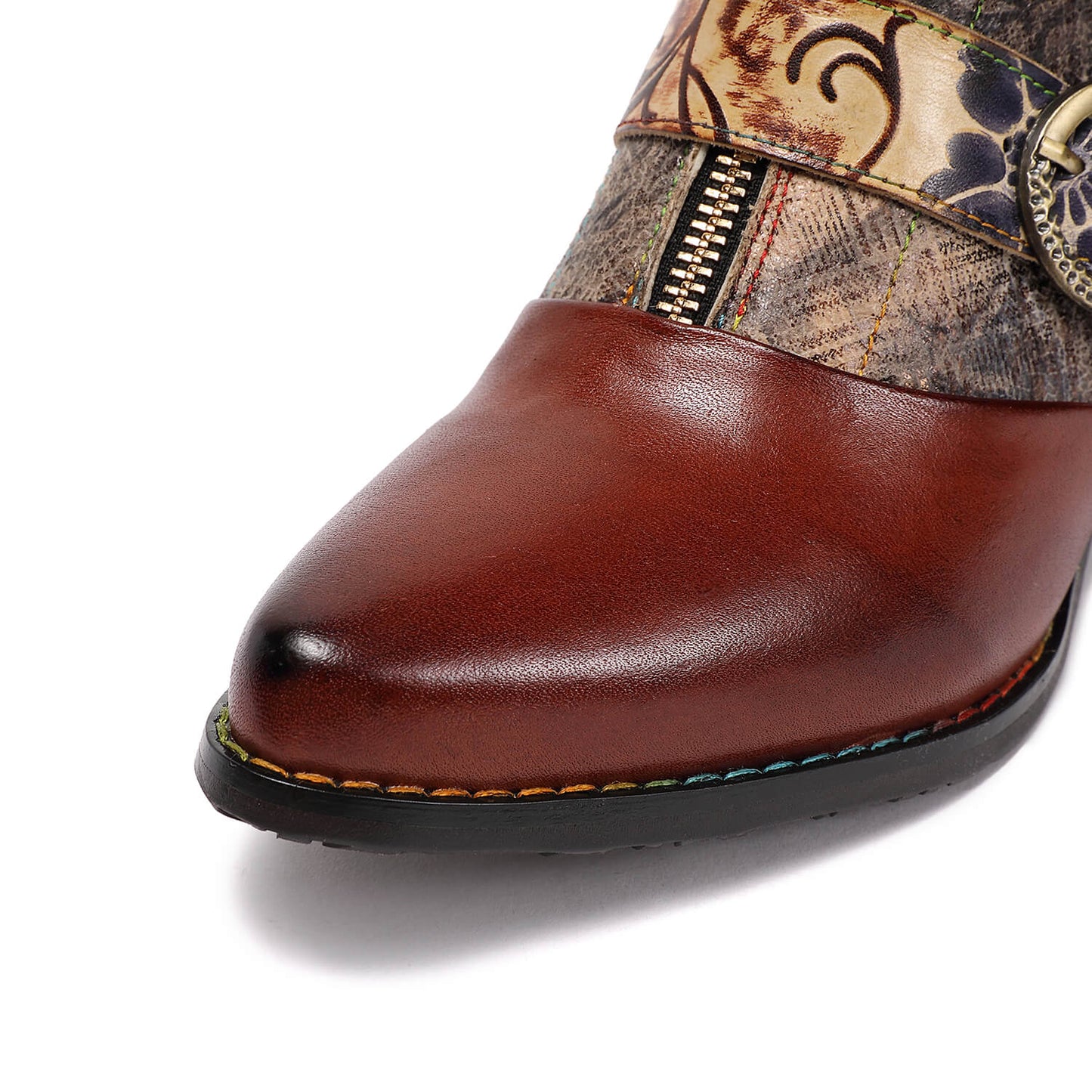 Retro Handmade Vintage Embossed Buckle Leather Boots