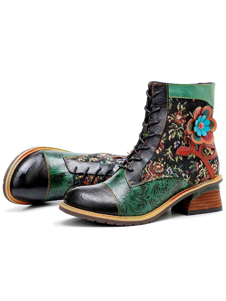 Vintage Handmade Stunning Floral Ankle Boots