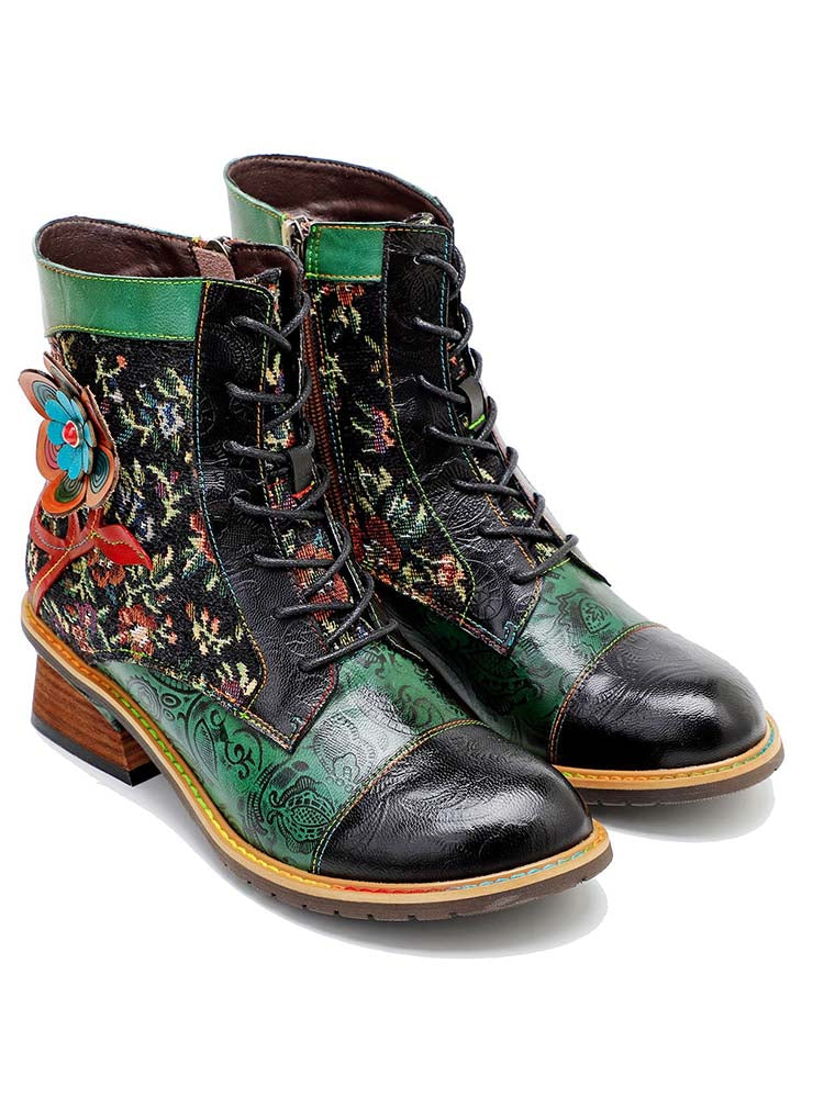 Vintage Handmade Stunning Floral Ankle Boots