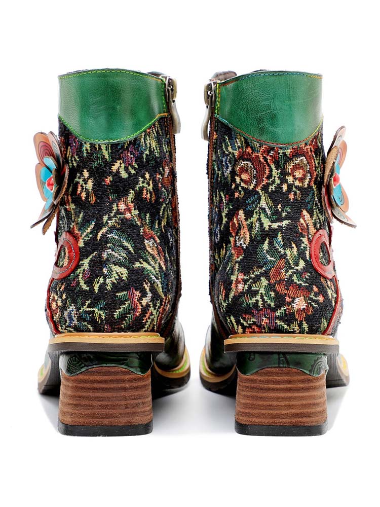 Vintage Handmade Stunning Floral Ankle Boots