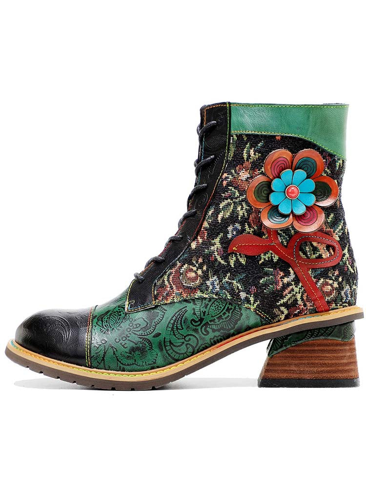 Vintage Handmade Stunning Floral Ankle Boots