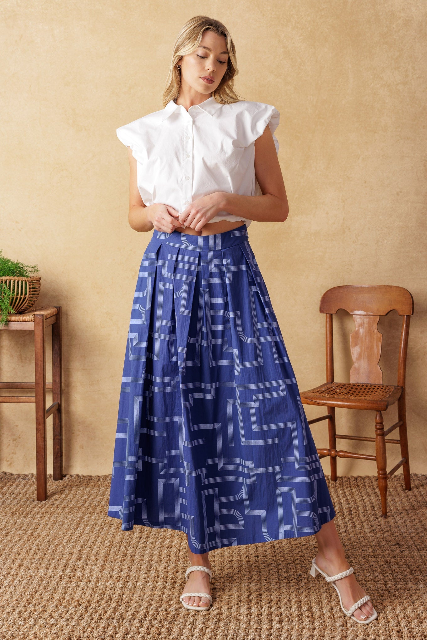 Leaves of Tomorrow Woven Midi Skirt